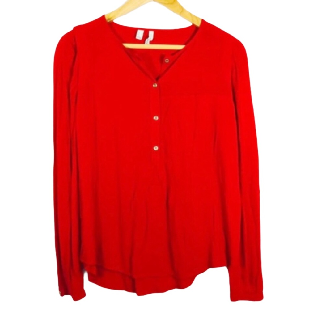 MNG Mango Red Henley Long Sleeves Top Large